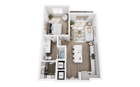 Floor plan for 1 bed, 1 bath, 692 sqft